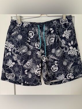 Men’s Navy Floral Swim Trunks 🌊 Beach Vacation Board Shorts Resort Summer Pool